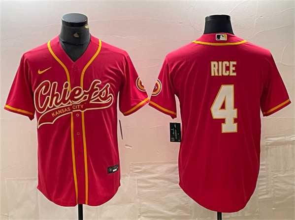 Mens Kansas City Chiefs #4 Rashee Rice Red Cool Base Stitched Baseball Jerseys